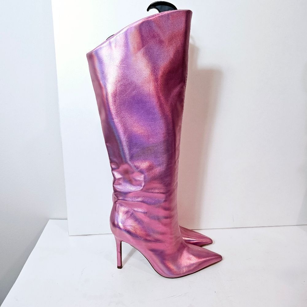 Steve Madden Pink Shimmer Sarina Pointed Toe Stiletto Dress Boot Size 6